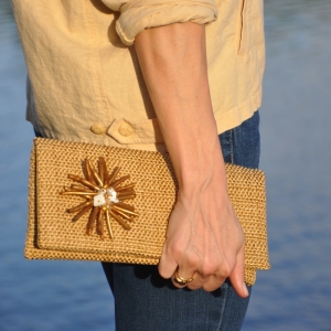 Linen Clutch with Brooch