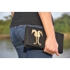 black linen clutch with gold starfish